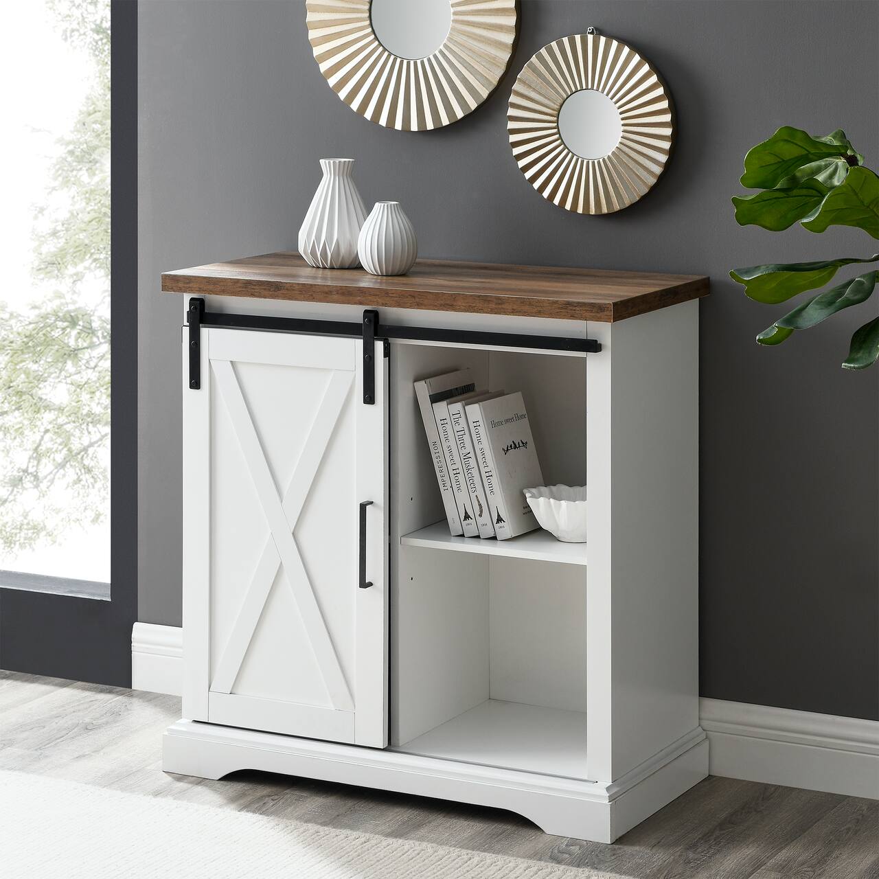 Walker Edison Reclaimed Barnwood 32" Sliding Barn Door Farmhouse Accent Cabinet